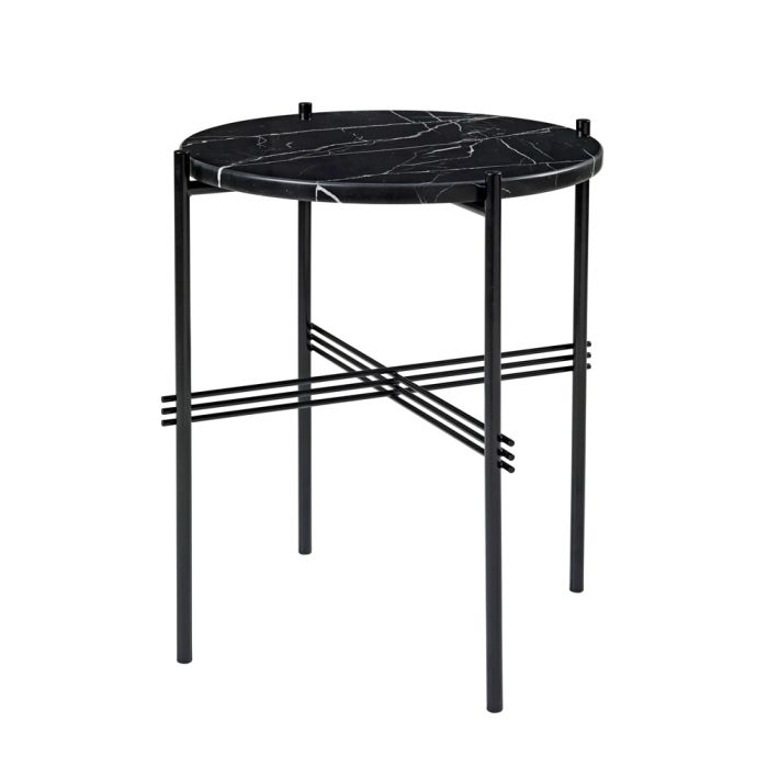 Gubi TS Round Side Table - Black Base with Nero Marquina Marble Top - Ex Display
