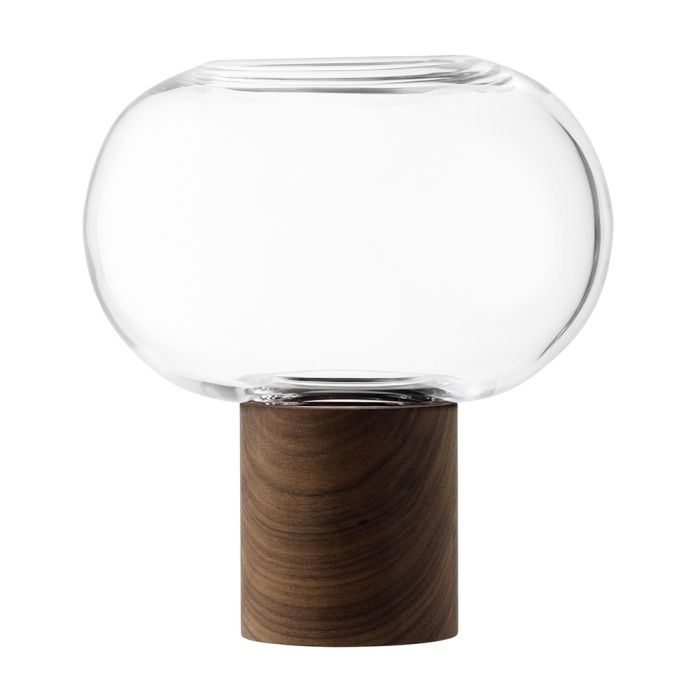 LSA Oblate Vase/ Lantern -  21.5cm Clear/ Walnut