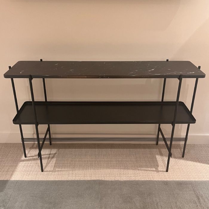 Gubi TS Console 2 Tier Black Marquina Marble, Black Tray & Black Frame