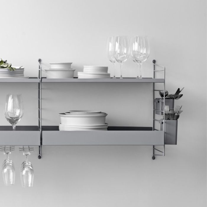 String Shelving Low Edge Metal Shelf - 58 x 20cm Light Grey