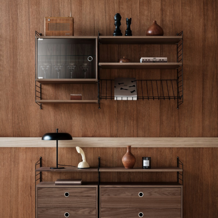 String Shelving Display Cabinet with Swing Glass Door