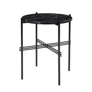Gubi TS Round Side Table - Black Base with  Nero Marquina Marble Top