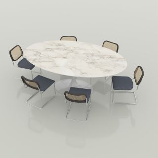 Knoll Dining Set - 198cm Saarinen Tulip Table + 6 Cesca Dining Chairs