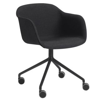 Muuto Fiber Armchair Swivel Base Upholstered with Castors - Remix 183, Black Legs