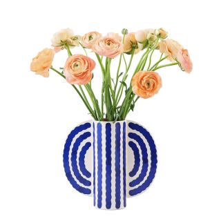 Ceramic butterfly vase with blue linework