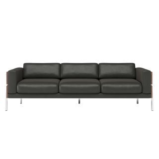 Case Furniture Forum Sofa - 3 Seater in walnut with black leather finish.