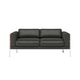 Case Furniture Forum 2-Seater Sofa in walnut and black leather finish.