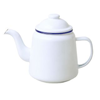 Falcon Enamelware Teapot - White with Blue rim