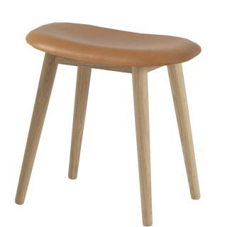 Muuto Fiber Stool Upholstered with Wood Base, Cognac Silk Leather