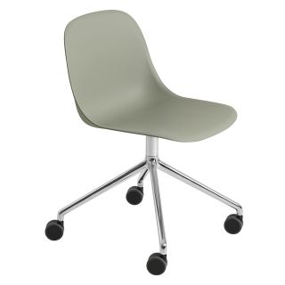 Muuto Fiber Side Chair - Swivel Base with Castors - Dusty Green, Chrome Legs