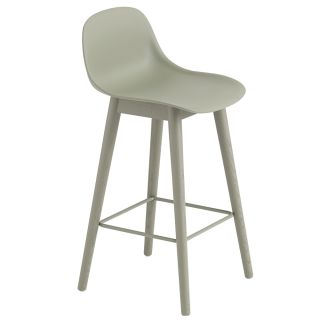 Muuto Fiber Bar Stool with Wood Base and Back, Dusty Green
