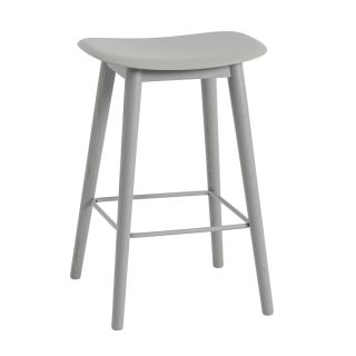 Muuto Fiber Bar Stool with Wood Base, Grey