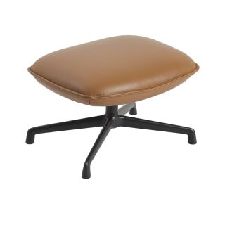 Muuto Doze Ottoman - Swivel Base in black with cognac leather