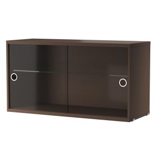 String Shelving - Glass Display Cabinet Dark Oak