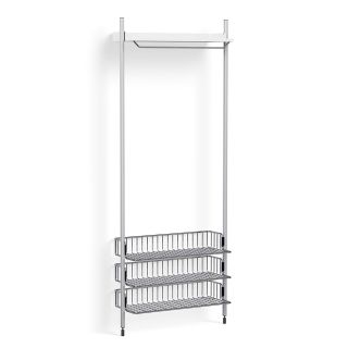 HAY Pier Shelving System 1021 - 1 Column white with clear profile and chromed wire racks