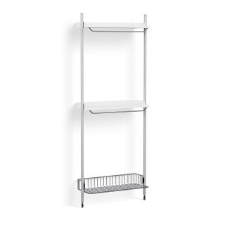 HAY Pier Shelving System 1031 - 1 Column white with clear profiles and chromed wire rack 