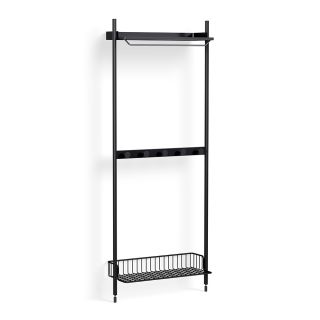 HAY Pier Shelving System 1041 - 1 Column black with black profiles and black wire rack
