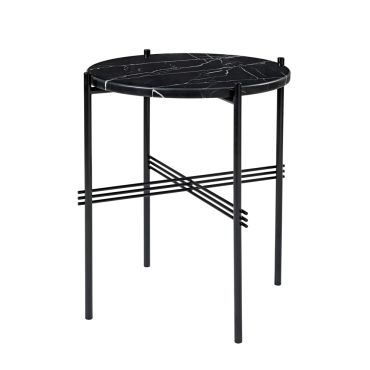 Gubi TS Round Side Table - Black Base with  Nero Marquina Marble Top
