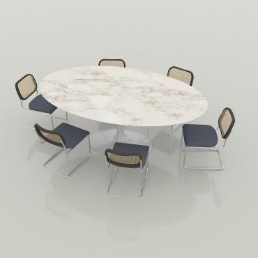 Knoll Dining Set - 198cm Saarinen Tulip Table + 6 Cesca Dining Chairs