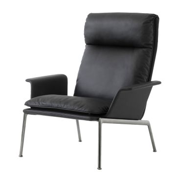 Muno Lounge Armchair Upholstered in Black Leather, Chrome Legs