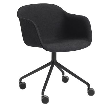 Muuto Fiber Armchair Swivel Base Upholstered with Castors - Remix 183, Black Legs