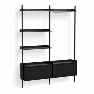 HAY Pier Shelving System 1082 - 2 Column, black shelves with black anodised