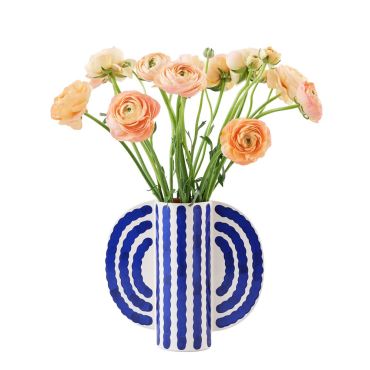 Ceramic butterfly vase with blue linework