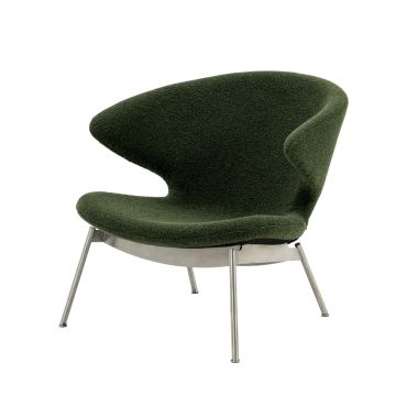 Case Furniture Ella Lounge Chair in moss upholstery with stainless steel base.