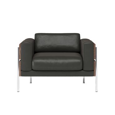 Case Furniture Forum Armchair in walnut and black leather finish.
