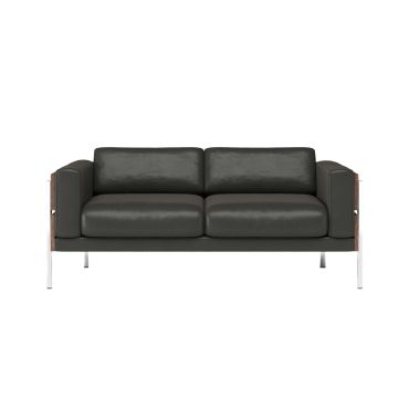 Case Furniture Forum 2-Seater Sofa in walnut and black leather finish.