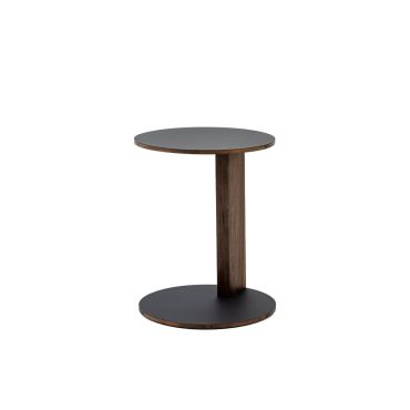 Case Furniture Overhang Table - Round in walnut with black tabletop.
