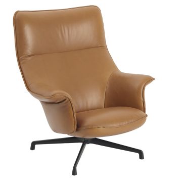 Muuto Doze Lounge Chair, High Back, Refine Cognac Leather with black metal base