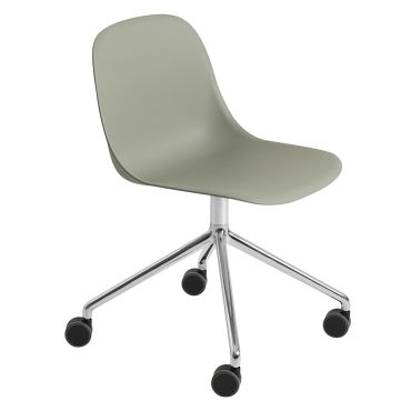 Muuto Fiber Side Chair - Swivel Base with Castors - Dusty Green, Chrome Legs