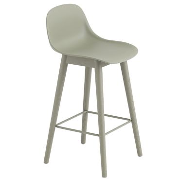 Muuto Fiber Bar Stool with Wood Base and Back, Dusty Green