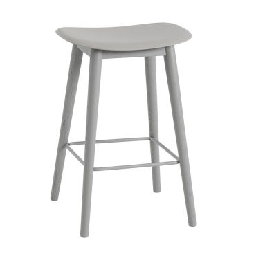 Muuto Fiber Bar Stool with Wood Base, Grey