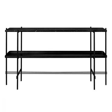Gubi TS Console 2 Tier Black Marquina Marble, Black Tray & Black Frame