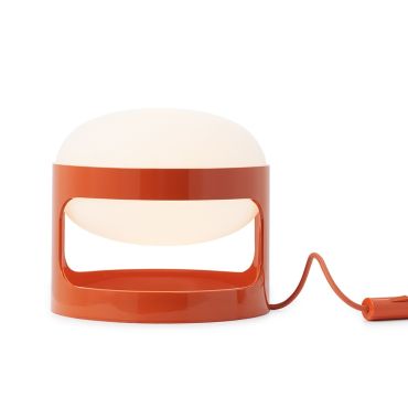 Kartell KD28 Table Lamp by Joe Columbo in Orange - Turned On, Front View