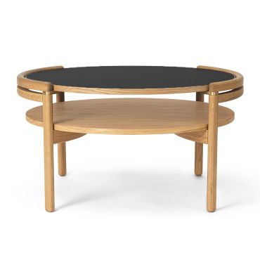 The Carl Hansen RF1905 Sideways Coffee Table in oak with black laminate tabletop.