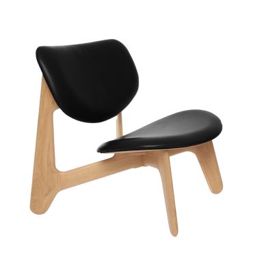 Tom Dixon Slab Lounge Chair with natural frame and black leather seat.