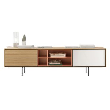 Treku Aura 01 - Tobacco oak with mid-unit in "brick" and door in "stone".