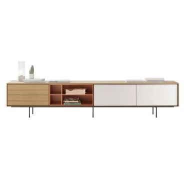 Treku Aura 2 TV Unit / Sideboard - Brick mid-unit with stone coloured doors
