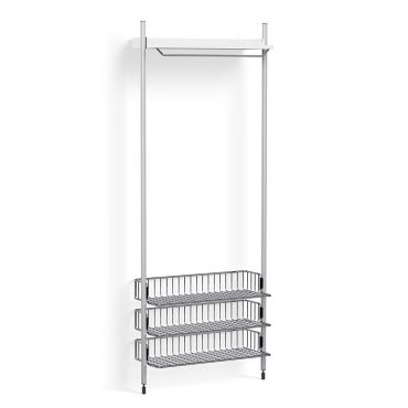 HAY Pier Shelving System 1021 - 1 Column white with clear profile and chromed wire racks