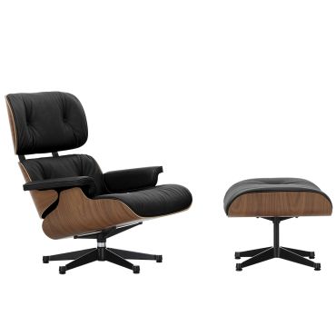 Vitra Eames Lounge Chair and Ottoman - Walnut Veneer with Natural Lacquer and black base with polished sides.