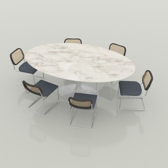 Knoll Dining Set - 198cm Saarinen Tulip Table + 6 Cesca Dining Chairs
