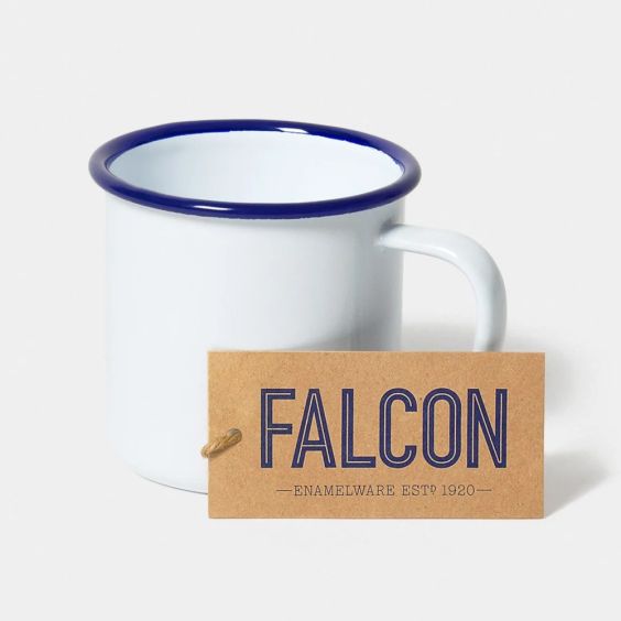 Falcon Enamelware Mug 350ml - White with Blue Rim