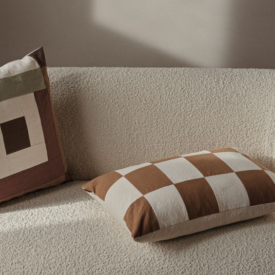 Ferm Living Border Patchwork Cushion - Sage / Red Brown