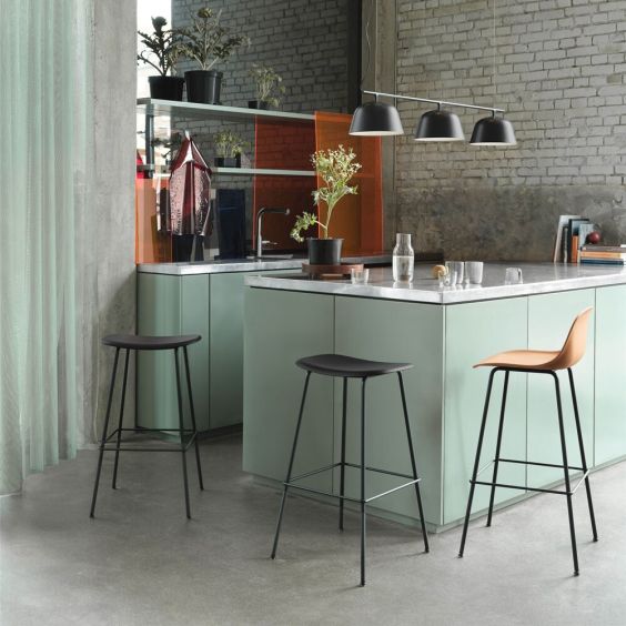 Muuto Fiber Recycled Bar / Counter Stool - Tube Base with Back