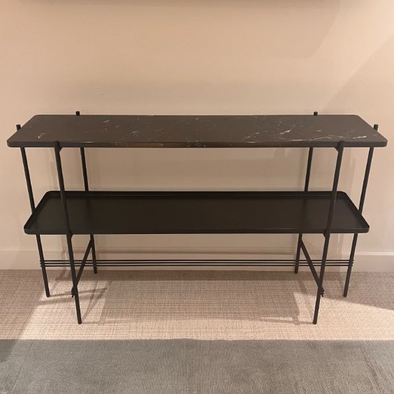 Gubi TS Console 2 Tier Black Marquina Marble, Black Tray & Black Frame