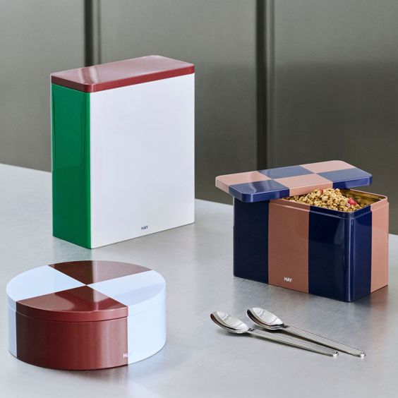 Hay Tin Container - XL - Off-White, Burgundy & Green