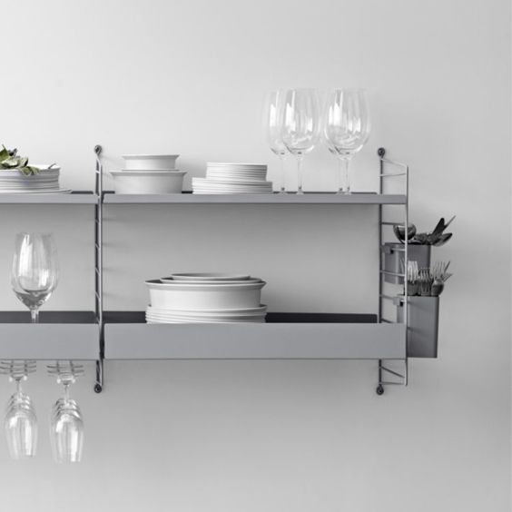 String Shelving Low Edge Metal Shelf - 58 x 20cm Light Grey